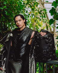 NYBG BLACK LEATHER FLOWERS BACKPACK